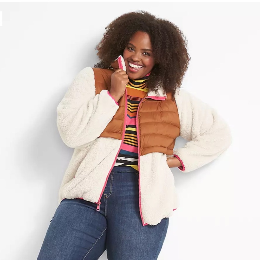LANE BRYANT UGC Women’s Size 14/16 Brown Cream Puffer Jacket with Pink Accents - Picture 4 of 15